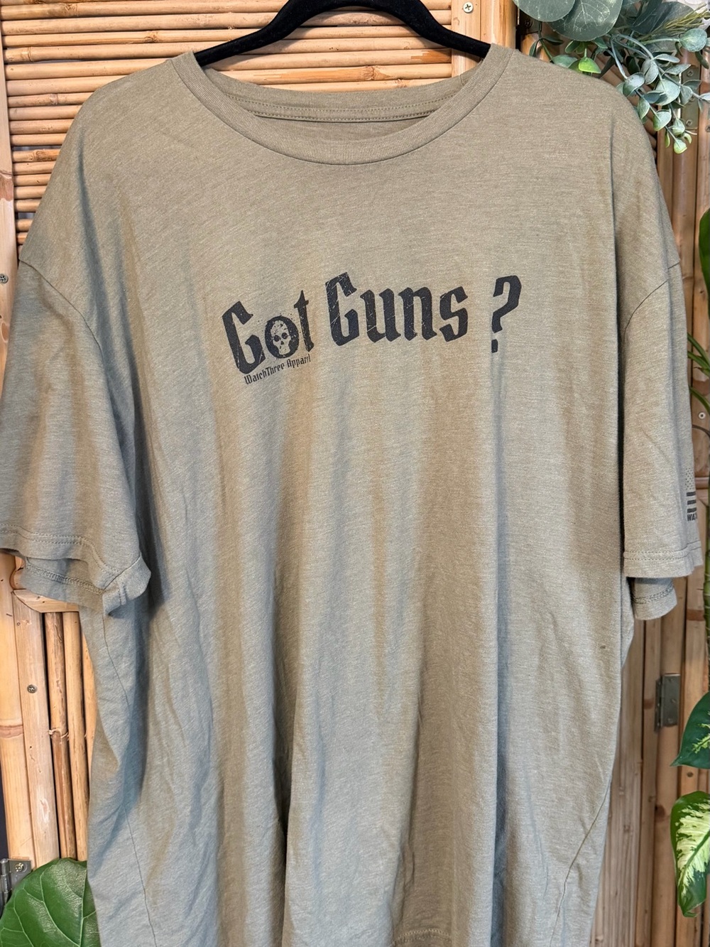 Olive Green Short Sleeve Graphic Tee - 'Got Guns?'